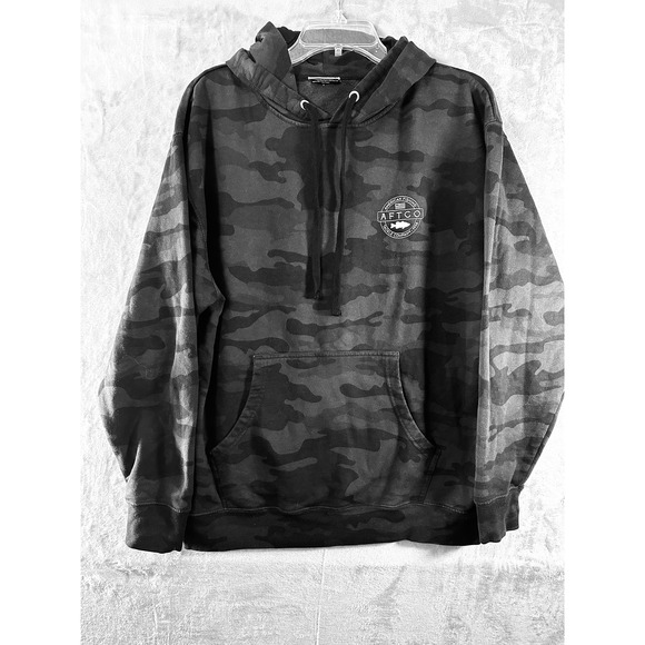 AFTCO Hoodie Mens Large Camo Pullover Sweatshirt Fishing American Tackle Logo - Picture 1 of 16